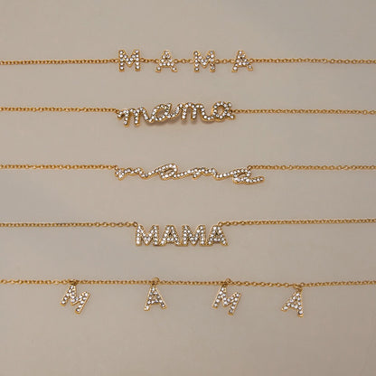 18K Gold Heartline Mama Scripted Letter Dainty Chain Bracelet