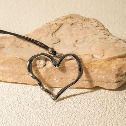 18K Gold Heart Statement  Pendant Rope Necklace