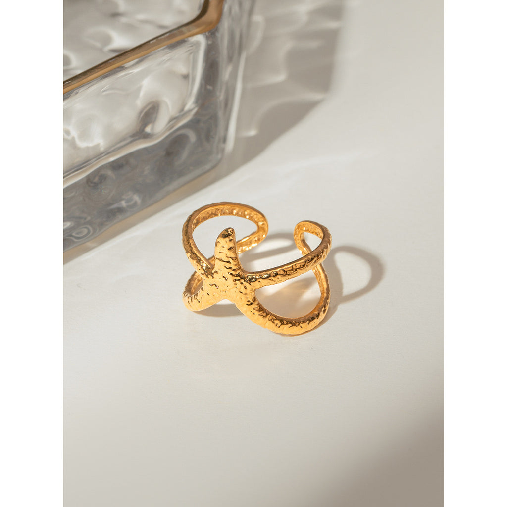 18K Gold Starfish Cuff Ring