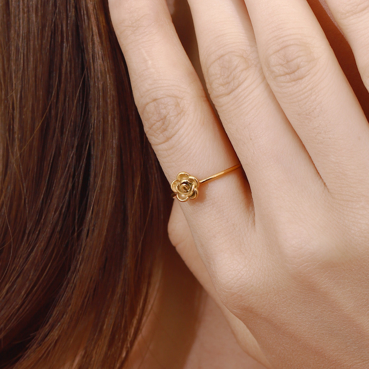 18K Gold Dainty Rose Ring
