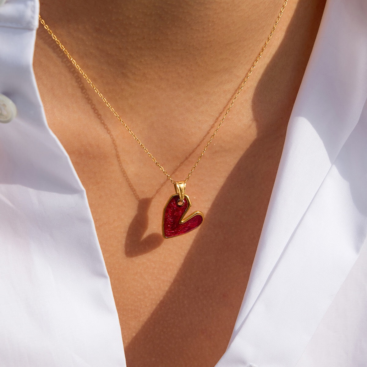 18K Gold Heart Stopper Red Pendant Necklace
