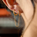 18K Gold Sweet Tangle Small Hoop Huggie Dangle Drop Chain Earrings