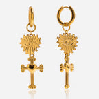 18K Gold Tempt Heart Cross Dangle Huggie Earrings with Charm