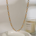 18K Gold and Silver Two Tone Tangled Up Circle Chain Necklace