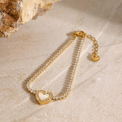 18K Gold Heart Tennis Bracelet