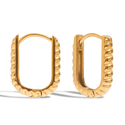 18K Gold Bare Ribbed Rectangle Huggie Earrings Cartilage Hoops Stack
