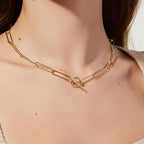 18K Gold Trendy Paperclip Toggle Chain Choker Necklace