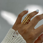 18K Gold Edgy Statement Cuff Ring