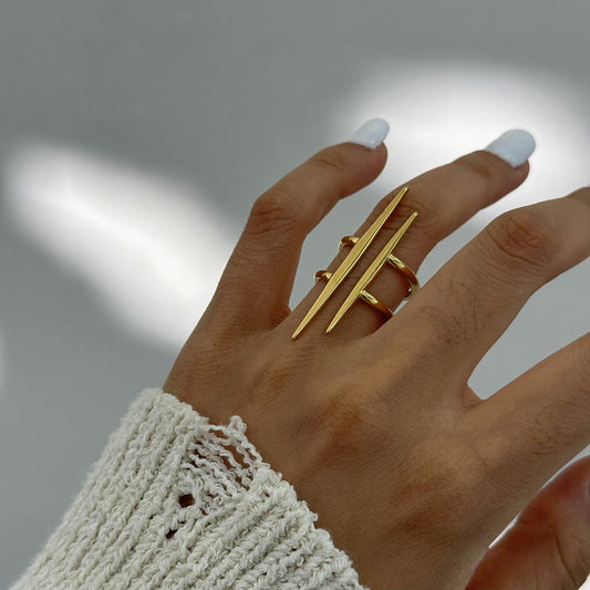 18K Gold Edgy Statement Cuff Ring