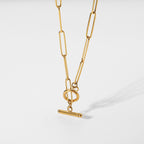 18K Gold Trendy Paperclip Toggle Chain Choker Necklace