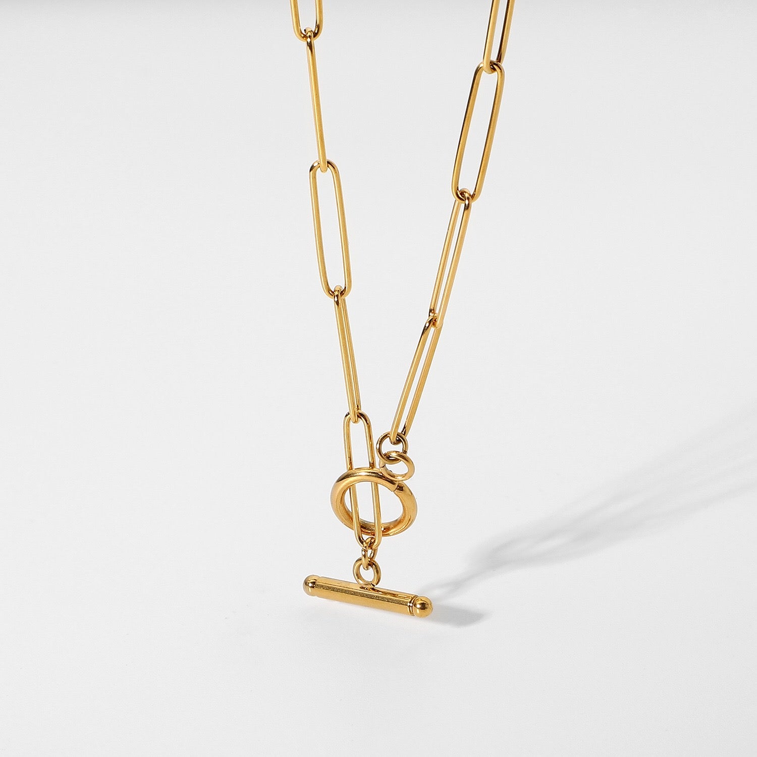 18K Gold Trendy Paperclip Toggle Chain Choker Necklace