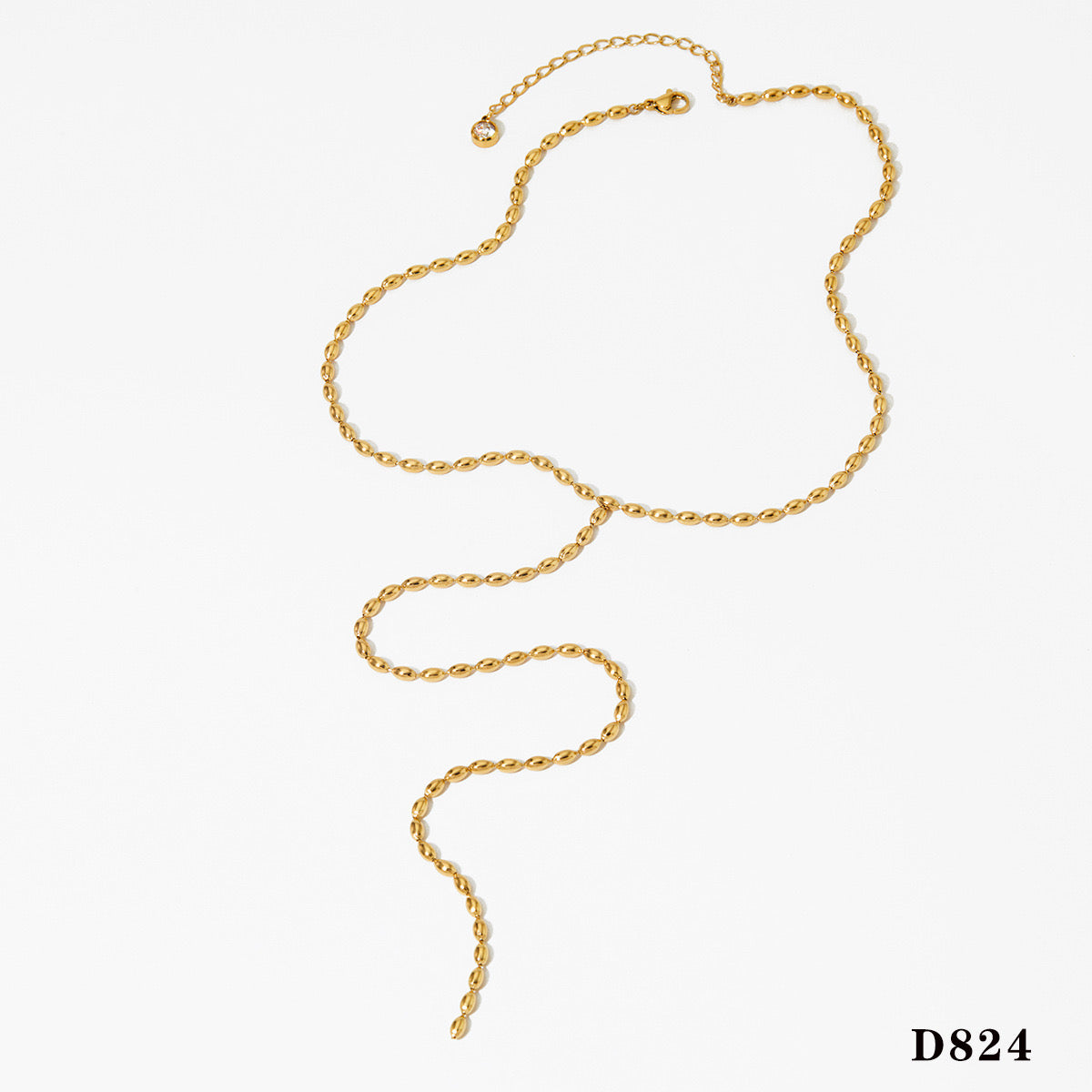 18K Gold Minimalist Beaded Lariat Necklace