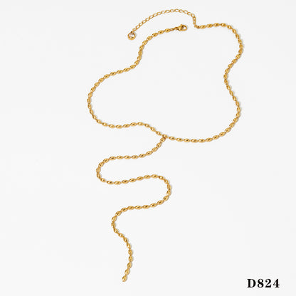 18K Gold Minimalist Beaded Lariat Necklace