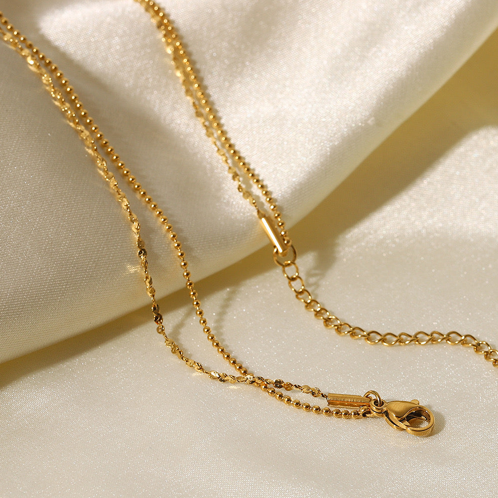 18K Gold Dainty Fringe Chain Layered Necklace