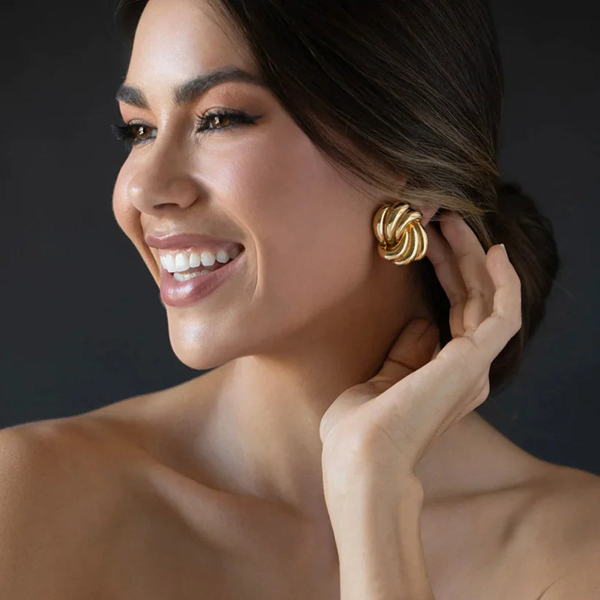18K Gold Ocean Wave Statement Stud Earrings