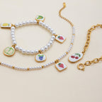 18K Gold Tropical Fruit Charm Pearl Chain Bracelet Stack