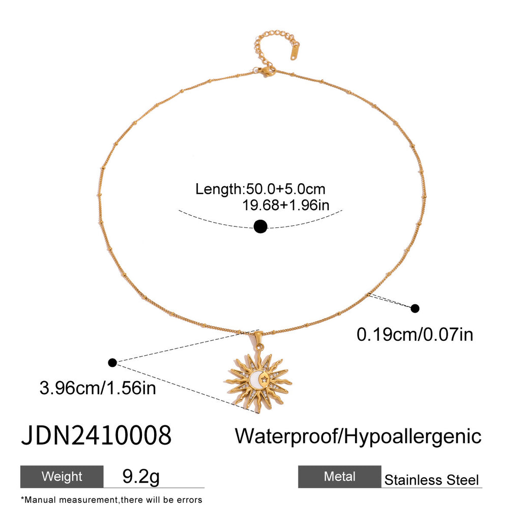 18K Gold Bright Sun Pendant Statement Long Necklace