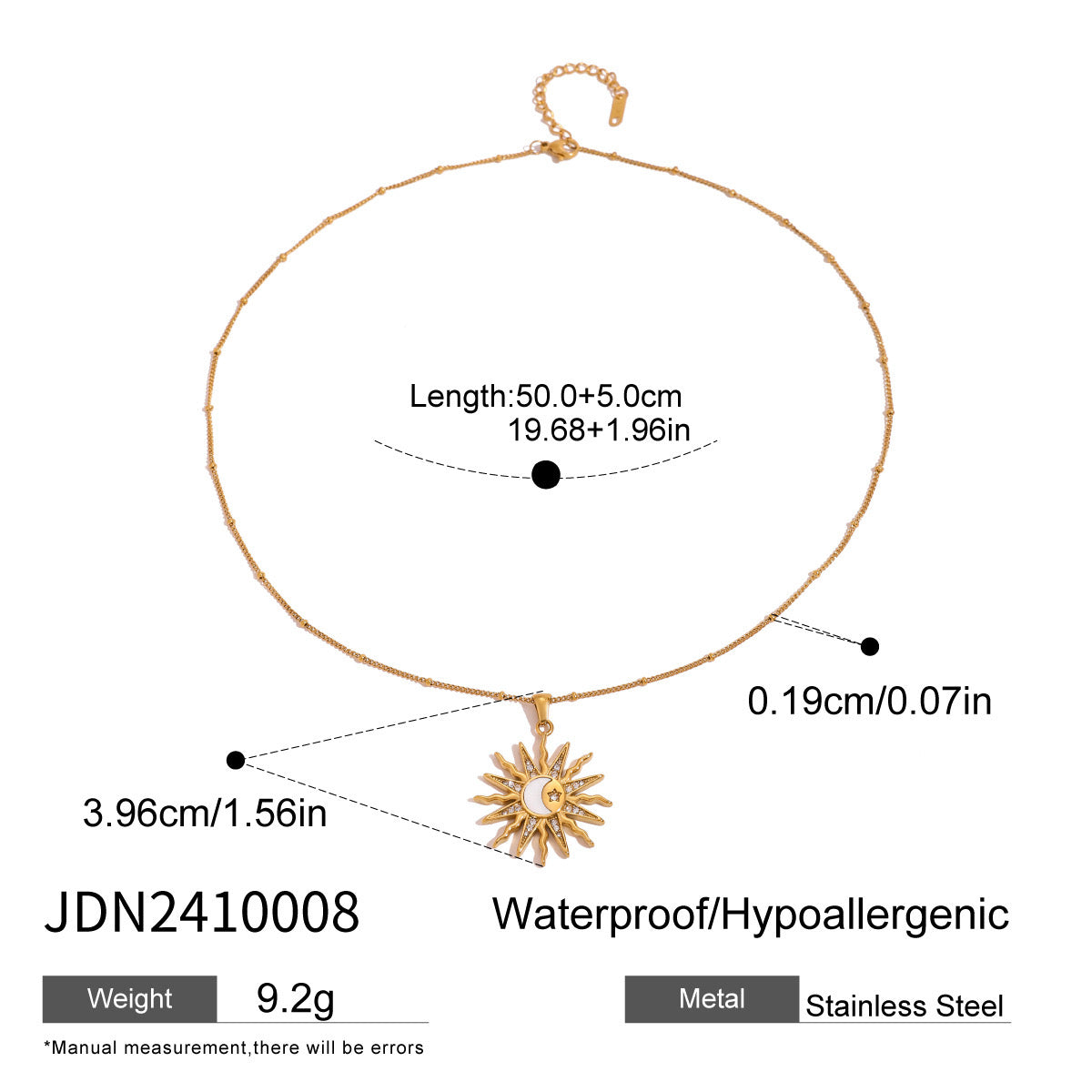 18K Gold Bright Sun Pendant Statement Long Necklace