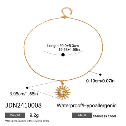 18K Gold Bright Sun Pendant Statement Long Necklace
