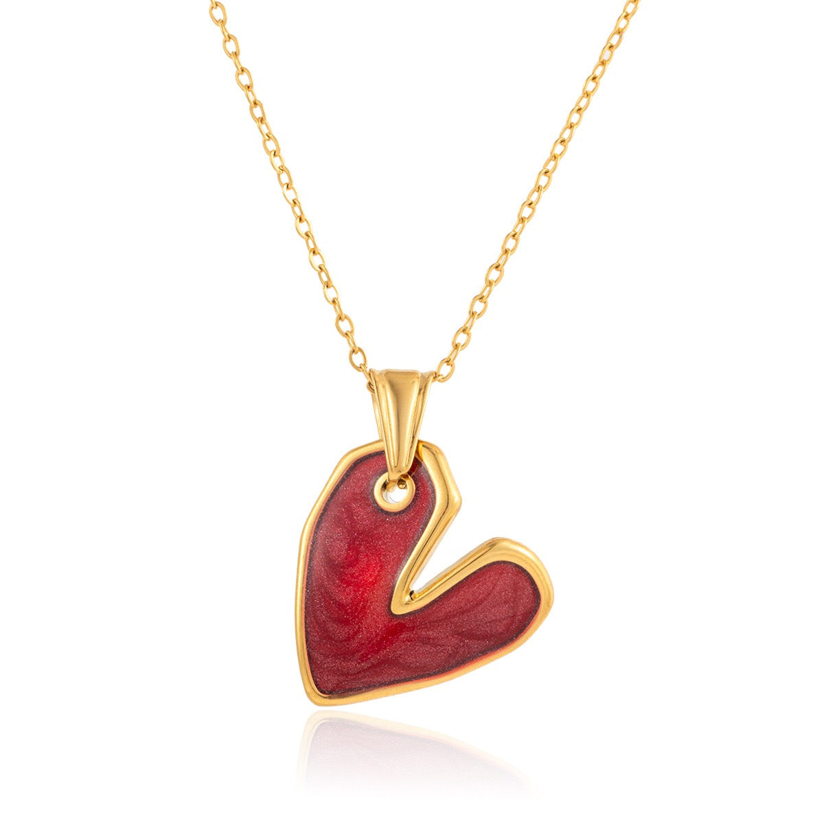 18K Gold Heart Stopper Red Pendant Necklace