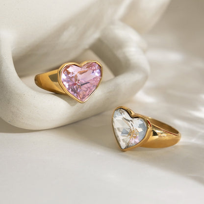 18K Gold Glam Romance Pink Heart Statement Ring
