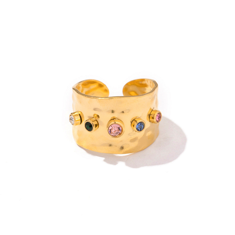 18K Gold Color Gemstone Band Ring