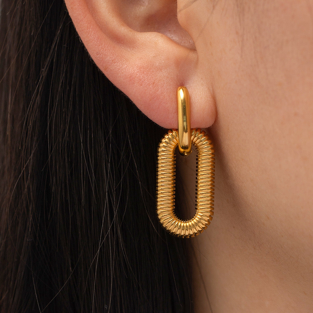 18K Gold Double Hoop Dangle Huggie Earrings