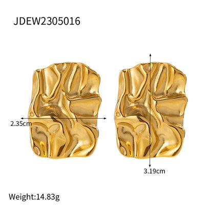 18K Gold Textured Plate Statement Stud Earrings