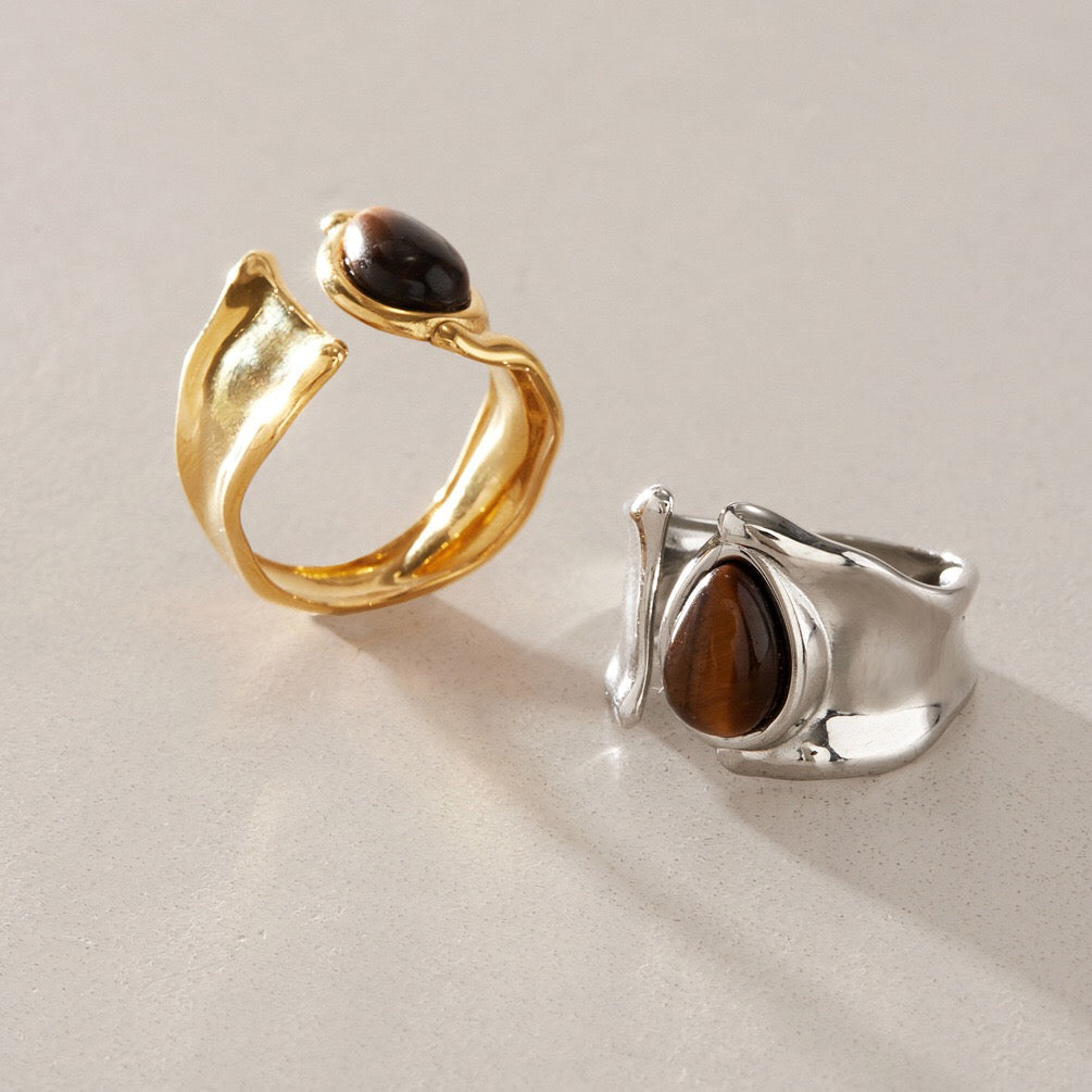 18K Gold Untamed Tiger Eye Statement Band Ring