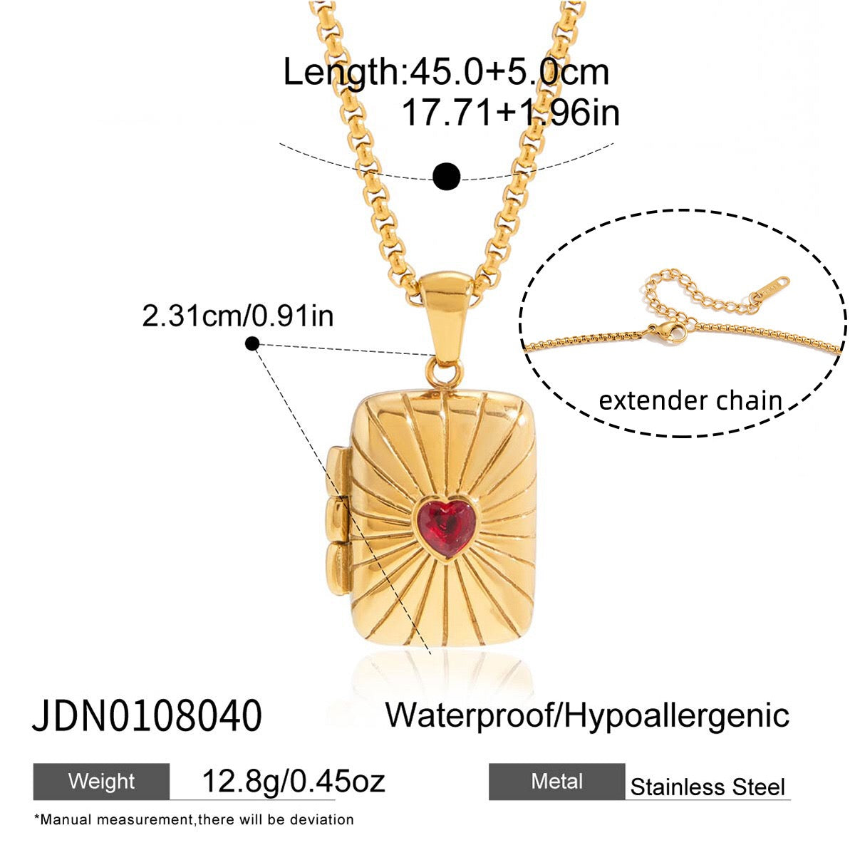 18K Gold Keepsake Heart Book Locket Pendant Box Chain Necklace