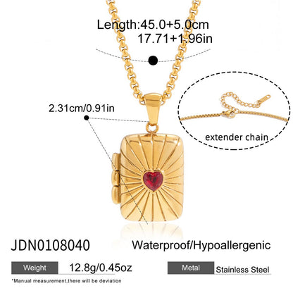 18K Gold Keepsake Heart Book Locket Pendant Box Chain Necklace