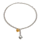18K Gold and Silver Two Tone Love Locked Heart Cable Chain Toggle Necklace