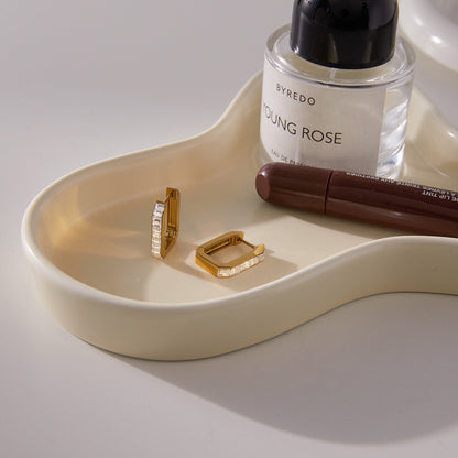 18K Gold Full Glam Rectangle Hoop Huggie Earrings CZ Ear Cuffs Stack