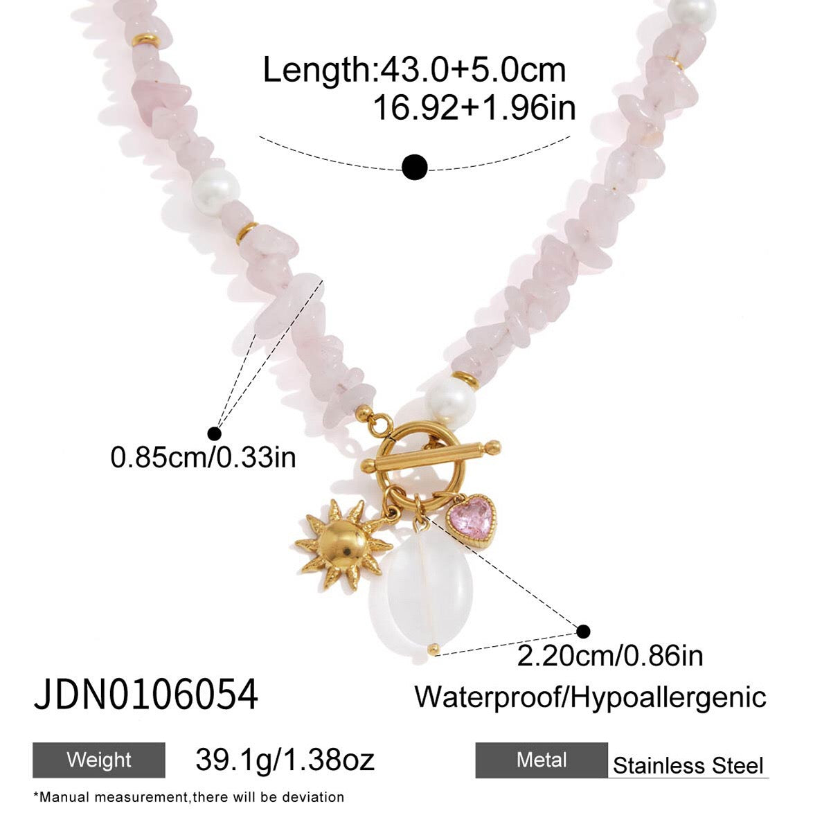18K Gold Island Charm Natural Stone Beaded Necklace