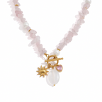 18K Gold Island Charm Natural Stone Beaded Necklace