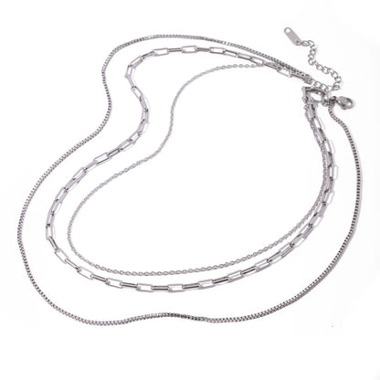 The Essential Stack Silver Paperclip Box Chain Layered Necklace Set
