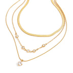 18K Gold Starry Jewel Herringbone Snake Chain Layered Necklace Set
