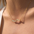 18K Gold Ocean Sway Pave Wave Dainty Pendant Necklace