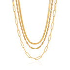 18K Gold Quiet Luxe Paper Clip Herringbone Snake Chain Layered Necklace Set