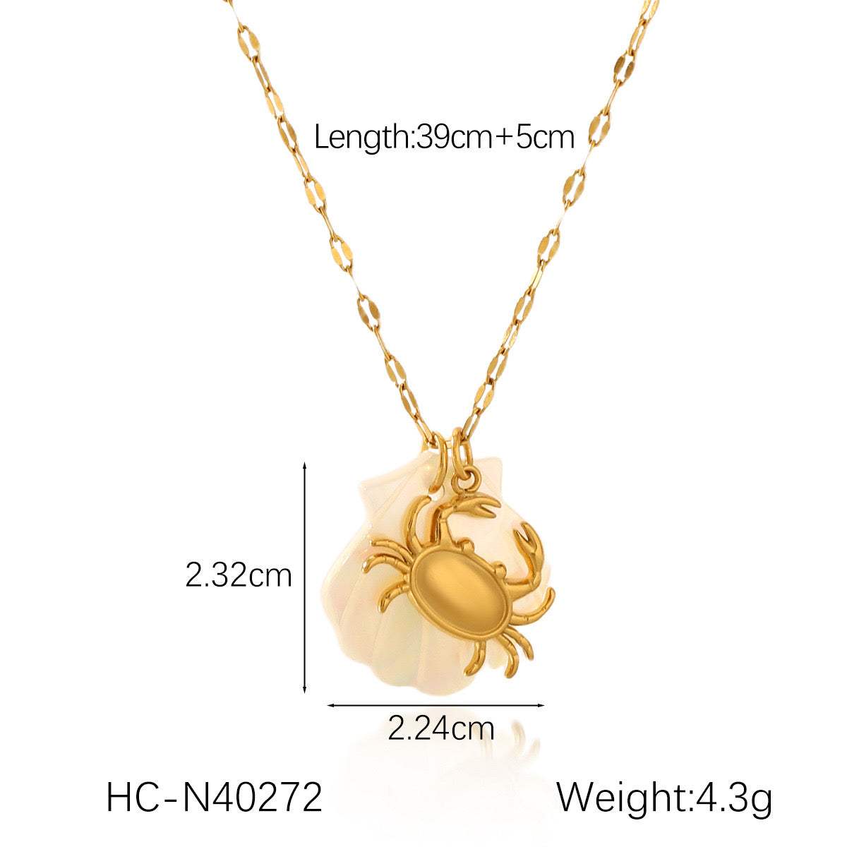 18K Gold Mother of Pearl Seashell Ocean Charm Pendant Necklace
