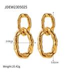 18K Gold Double Hoop Texture Statement Dangle Earrings
