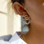 18K Gold Abstract Love Geometric Heart Statement Stud Earrings