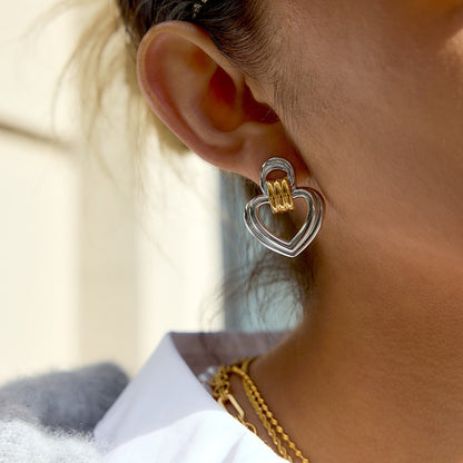 18K Gold Abstract Love Geometric Heart Statement Stud Earrings