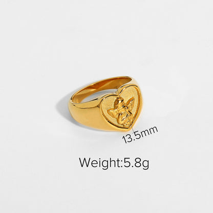 18K Gold Cupid Heart Signet Ring