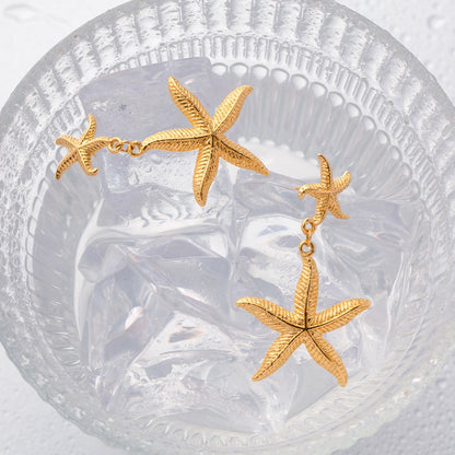 18K Gold Starfish Dangle Earrings