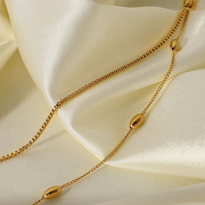 18K Gold Box Chain Beaded Layered Necklace Set