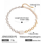 18K Gold Two Tone Chunky Beaded Pearl Paperclip Chain Layered Necklace Set