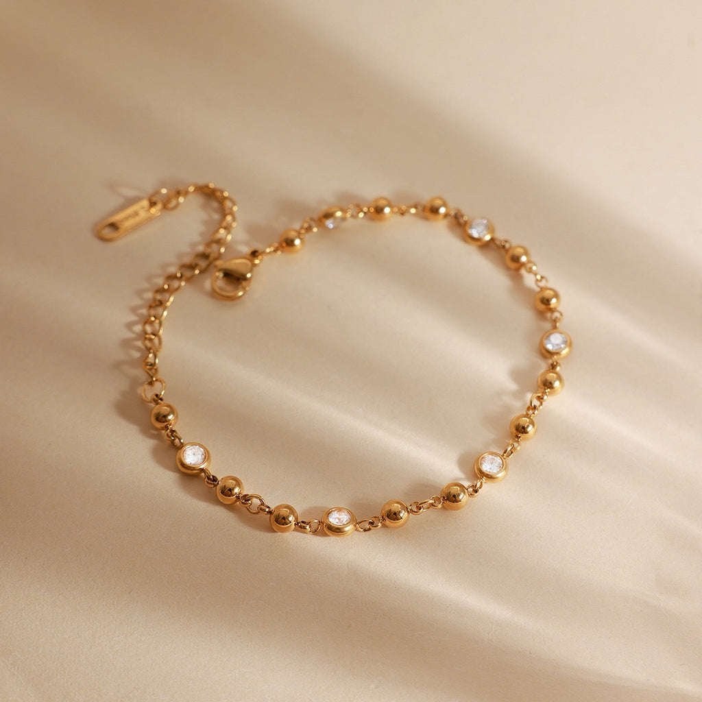 18K Gold Starry Light Dainty Bezel Beaded Chain Bracelet