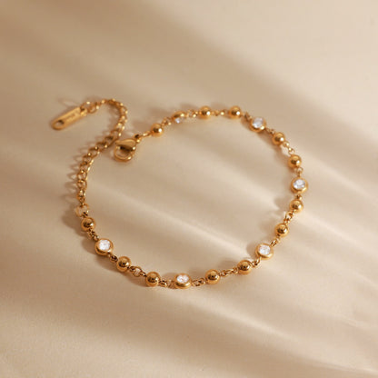 18K Gold Starry Light Dainty Bezel Beaded Chain Bracelet