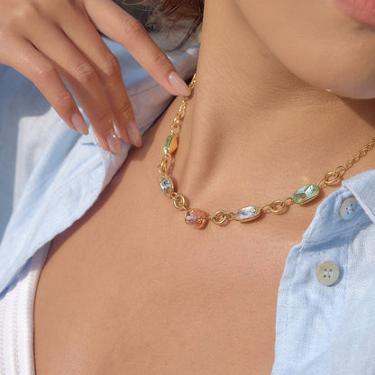 18K Gold Summer Spritz Color Gem Statement Chain Necklace